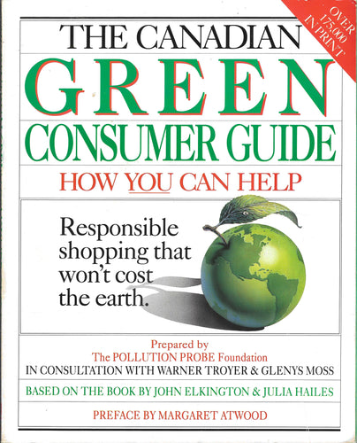 Cover of 'The Canadian Green Consumer Guide' with a green apple and world map design.