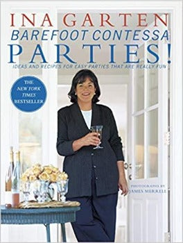  Barefoot Contessa Parties has  tips on assembling food and organizing like a caterer. make their own pizzas.  garden lunch with grilled lamb and pita sandwiches, Ina roasts a fresh turkey, popovers and a creamy spinach gratin. she serves a lunch buffet with seafood chowder and butternut squash and apple soup.