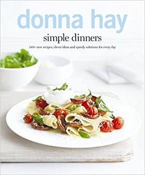 donna hay simple dinners white dishes salad tomatoes blue lettering