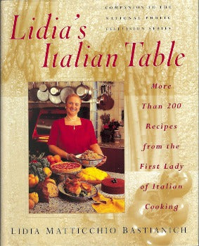  Lidia's Italian Table features Lidia's collection of recipes accumulated since her childhood in northern Italy on the Adriatic Sea. Lidia includes a detailed discussion of the cornerstones of Italian cuisine: olives, Parmigiano-Reggiano, salt, porcini, truffles, tomato paste, and hot peppers. Lidia explores every corner of Italian cuisine: from fresh and dry pasta to gnocchi and risotto to game and shellfish. 