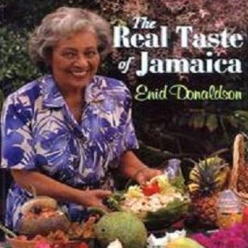 Jamaican Enid Donaldson The Real Taste of Jamaica simple, time-saving, Starters, Soups, Vegetarian, Fish, Chicken and Meat, Sauces Dressings, Beverages, Jamaican Baked Goods, Desserts  stories anecdotes  sweet potato pudding dutch oven. photographs, line drawings watercolour Craftsman House 1994 ISBN-10: 9768100214 