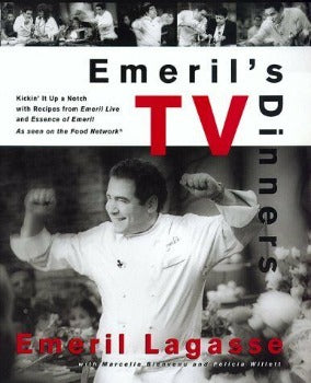  Emeril's TV Dinners favourite recipes. St. John's Kale Soup, Roasted Scrod with Parsley Potatoes, and Boston Cream Pie with his mom, Hilda, to Louisiana specialties like Creole Spiced Blue Crabs with Green Blueberry Beignets are featured. Emeril's TV Dinners more than 150 recipes  William Morrow ISBN-13: 9780688163785